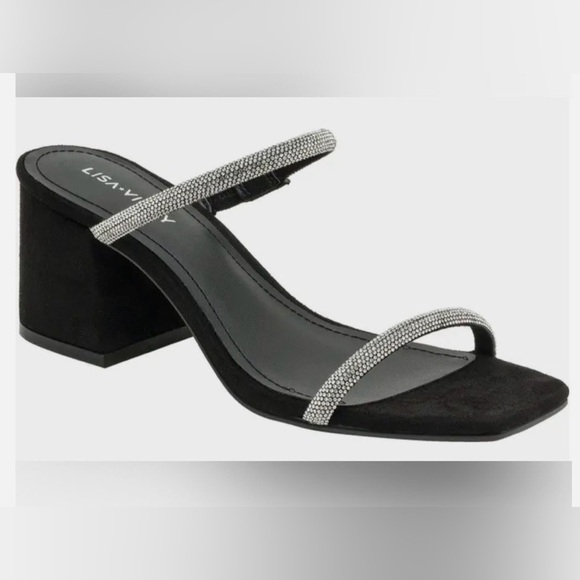 Shoes - Lisa Vicky Mood Pavé Block Heel Slide Sandal in Black Hotfix 
NIB SIZE 9